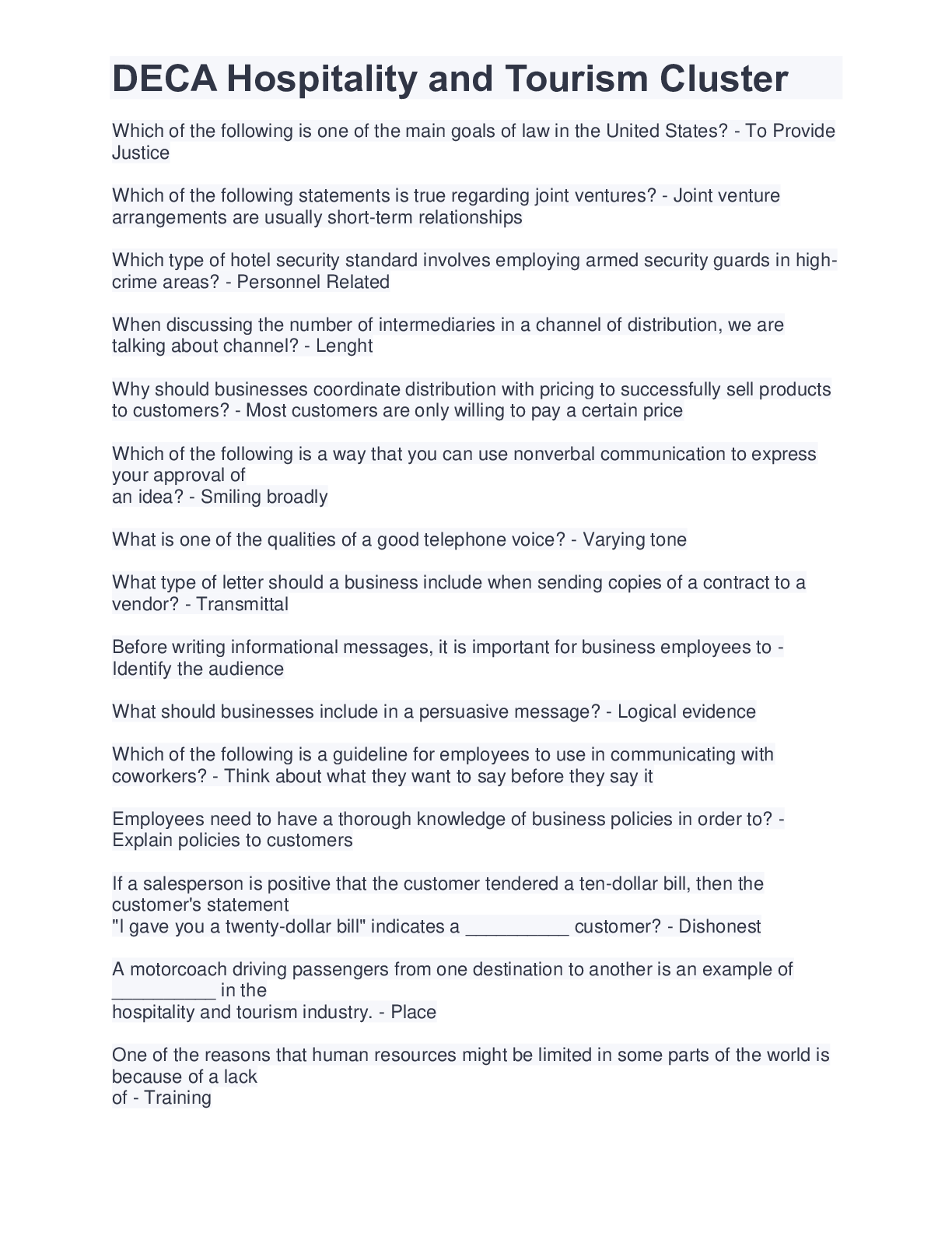 Preview image of DECA Hospitality and Tourism Cluster document